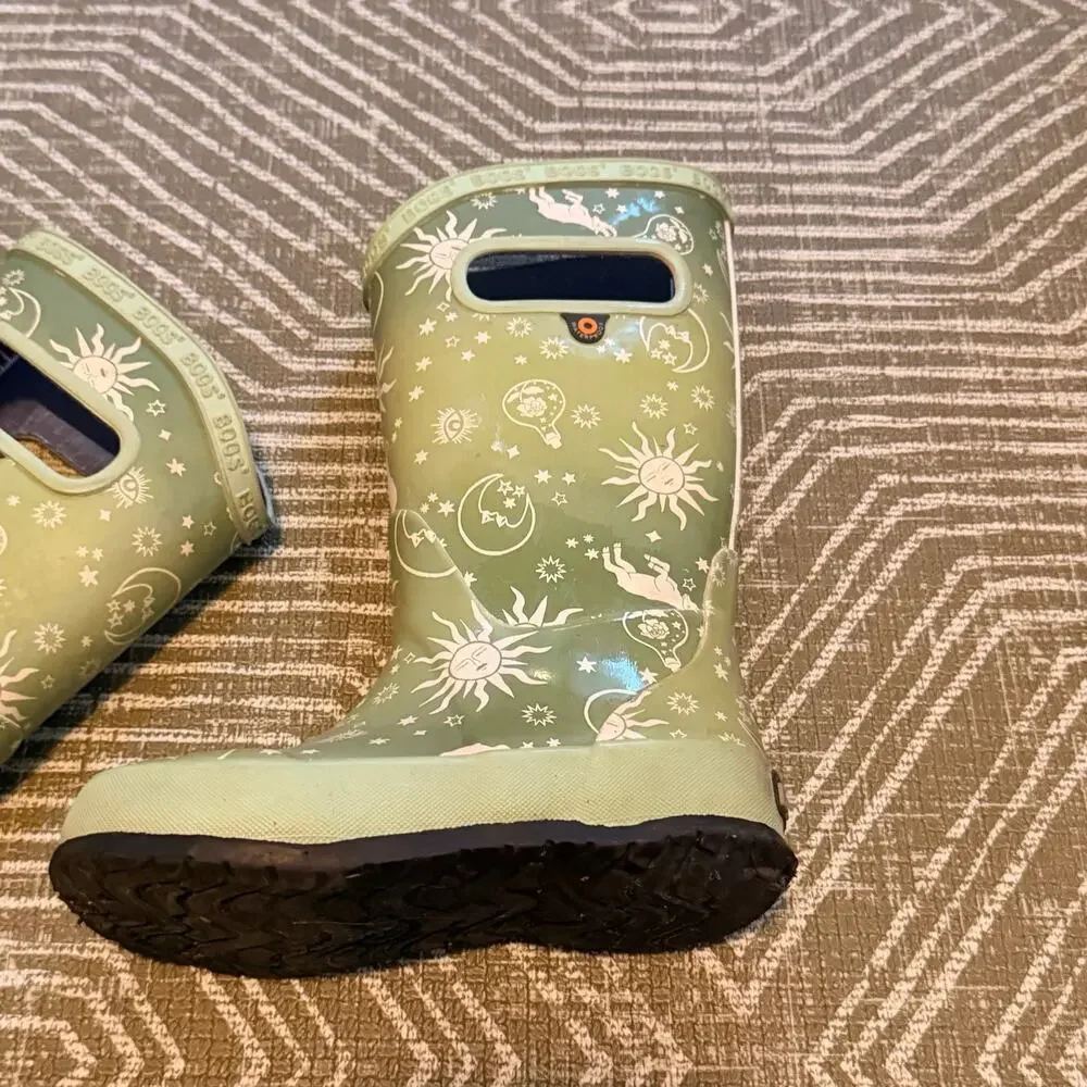 Bogs Kids Astro Celestial Rain Boots Sun Moon Stars Green Waterproof Size 10